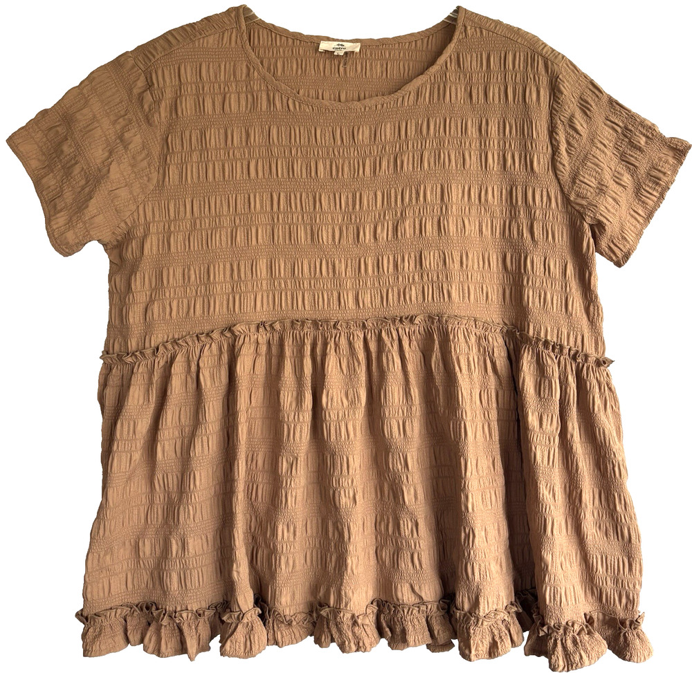 Entro -Women's Short Sleeve Shirt Top Beige Oversized- Size Large